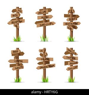 Flèche en bois panneaux resort vector set Illustration de Vecteur