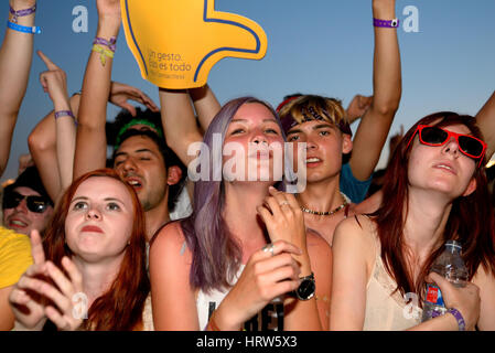 BENICASSIM, ESPAGNE - 17 juil : foule lors d'un concert au Festival de Musique le 17 juillet 2015 à Benicassim, Espagne. Banque D'Images