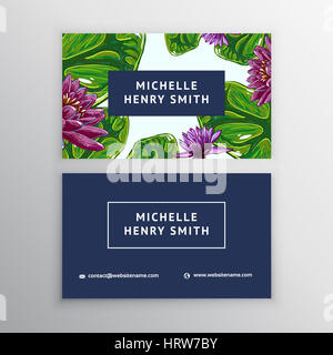 Carte de visite avec lotus, fleurs de lys. Floral d'affaires modèle de carte. Résumé fond. Concept de boutique, bijoux, boutique de fleurs, salon de beauté, Banque D'Images