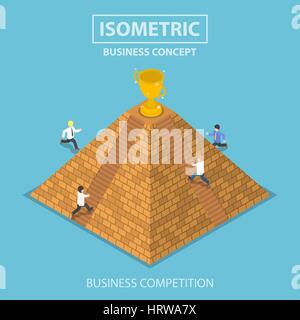 Télévision 3D isométrique d'affaires et rival, essayant d'obtenir le trophée gagnant en haut de la pyramide, la concurrence commerciale concept Illustration de Vecteur
