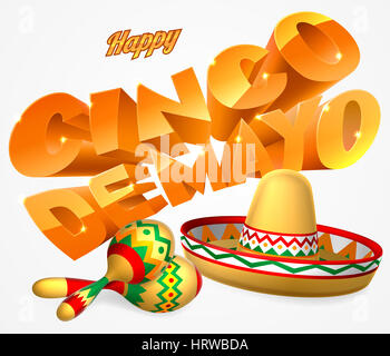 Une bonne étiquette de Cinco de Mayo design autocollant signe avec chapeau paille sombrero mexicain et les maracas shakers Banque D'Images