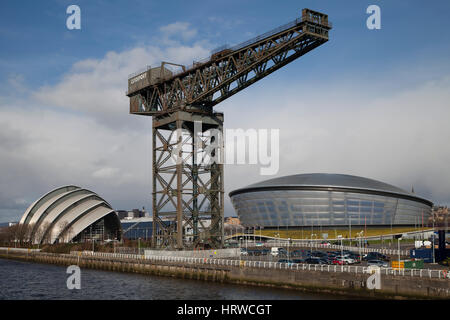 Glasgow, montrant la zone à quai Finnieston Crane, l'ETI et l'Hydro building Clyde Auditorium. Banque D'Images