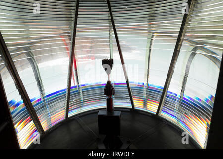 Logement moderne lanterne de phare avec LED et écran de Fresnel. Cromwell Point, comté de Kerry, Irlande Banque D'Images