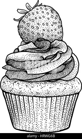 Cupcake illustration, dessin, gravure, encre, dessin au trait, vector Illustration de Vecteur