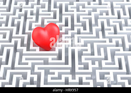 Coeur rouge au milieu du labyrinthe. 3d illustration Banque D'Images