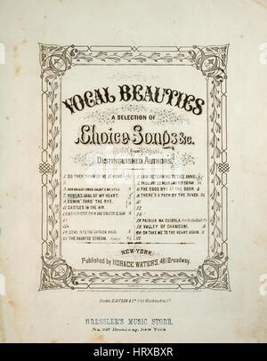 Sheet Music image de couverture de la chanson 'beautés vocales une sélection de choix des chansons d'auteurs éminents n° 7 Robert, idole de mon Cœur Cavatine de Robert le Diable avec l'anglais, le français et l'italien les mots', avec une œuvre originale 'Meyerbeer lecture notes', United States, 1861. L'éditeur est répertorié comme "Horace Waters, 481 Broadway', la forme de composition est 'sectional', l'instrumentation est 'piano et voix", la première ligne se lit 'Ah Robert, idole de mon cœur !", et l'illustration artiste est répertorié comme "tackpole, Sc.'. Banque D'Images