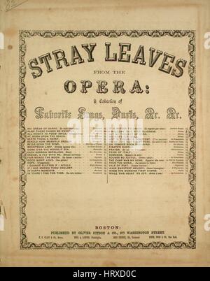 Sheet Music image de couverture de la chanson "Les feuilles du bac de l'opéra une collection de chansons, duos, etc, etc je t'accueillir avec joie (un bello un moi ritorno)', avec une œuvre originale écrite par "Lecture notes C Jeffreys est composé par Nelson', United States, 1900. L'éditeur est répertorié comme 'Oliver Ditson et Co., 277 Washington St.', la forme de composition trophique', 'est l'instrumentation est 'piano et voix", la première ligne se lit "je t'accueillir avec joie, ton arrivée cheers ma tristesse', et l'illustration artiste est répertorié comme 'Aucun'. Banque D'Images