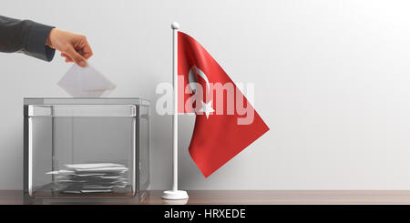 Urne en verre et un petit drapeau de la Turquie. 3d illustration Banque D'Images