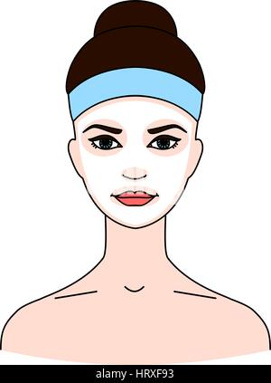 Les femmes fiche du visage masque ou un masque d'argile blanche sur fond blanc. Illustration de Vecteur