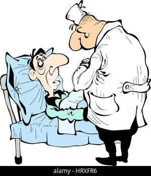 Cartoon médecin et patient dans l'hôpital. Isolé sur fond blanc. Illustration de Vecteur