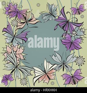 Couleurs pastel carré papillons violet et châssis vector Illustration de Vecteur