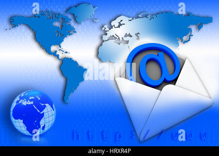 Global mail communication sur blue world map Banque D'Images