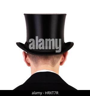 Les hommes avec chapeau noir vue arrière isolé sur fond blanc Banque D'Images