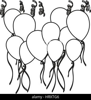 Silhouette sketch set ballons et serpentine Illustration de Vecteur