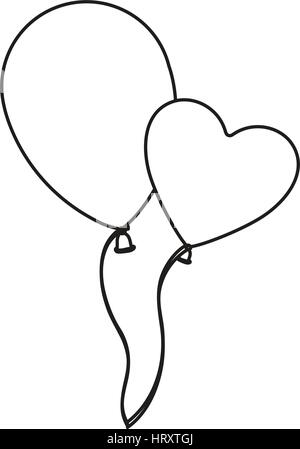 Sketch couple silhouette Flying ballons célébration romantique Illustration de Vecteur