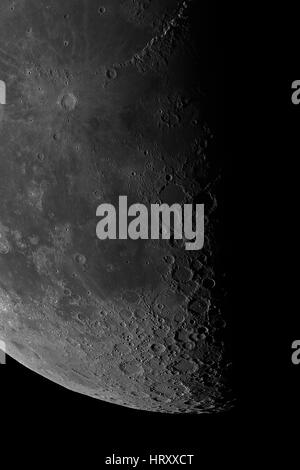 Gros plan de la Lune. Principaux objets et domaines : Copernic, Eratosthène, Reinhold, Lansberg, Euclides, Fra Mauro Mare Cognitum, formation, Mare Nubium, Banque D'Images