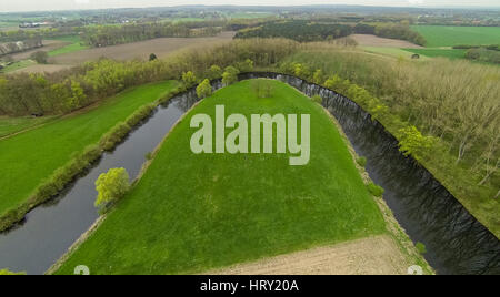 Lippe lippe, méandre,boucle Lippe, cours d'eau, réserve naturelle au sud d'Olfen, Olfen, Ruhr, Münsterland Banque D'Images