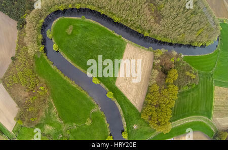 Lippe lippe, méandre,boucle Lippe, cours d'eau, réserve naturelle au sud d'Olfen, Olfen, Ruhr, Münsterland Banque D'Images