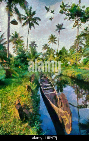 Canal, dans les Backwaters du Kerala, Inde Banque D'Images