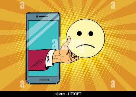 Émoticônes emoji tristesse ressentiment en smartphone Illustration de Vecteur