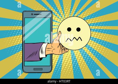 Émoticônes emoji scepticisme en smartphone Illustration de Vecteur