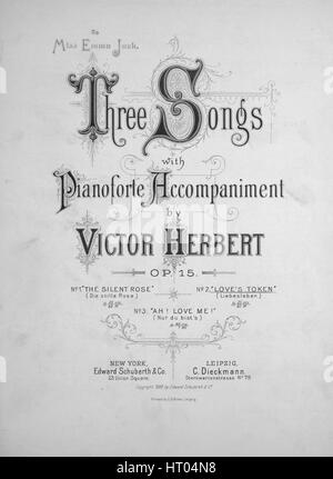 Sheet Music image de couverture de la chanson 'trois chansons avec Accompagnement de Piano, Op 15 No2 Liebesleben jeton de l'amour', avec une œuvre originale de la lecture des notes de musique par Victor Herbert [texte de] Brunold Version anglaise par Henry Burck [en allemand et en anglais]', United States, 1888. L'éditeur est répertorié comme 'Edward Schuberth et Co.', la forme de la composition est "par-composées', l'instrumentation est 'piano et voix", la première ligne se lit "mais si un mot pouvait te dira comment cher pour moi tu es !', et l'illustration artiste est répertorié comme "C.G. Roder, Leipzig". Banque D'Images