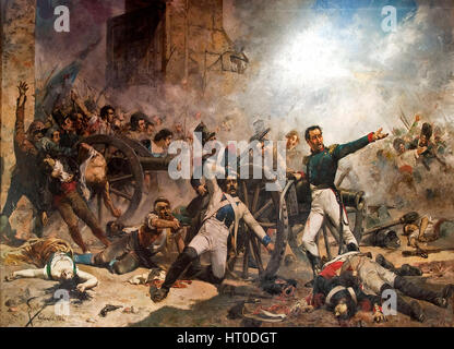 La mort de Pedro y Velarde Santillán lors de la défense de l'Monteleon Caserne de l'artillerie. El Dos de Maig. Defensa del Parque de Artilleria de Monteleón, en Madrid, el día Dos de Mayo de 1808. Joaquín Sorolla Banque D'Images