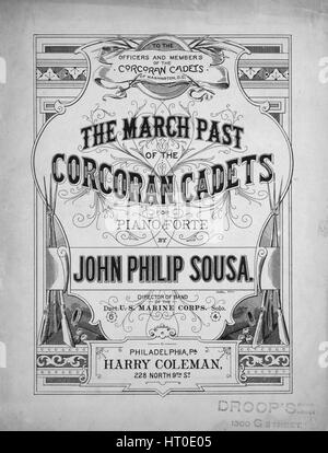 Sheet Music image de couverture de la chanson 'Le Défilé de la Corcoran Cadets pour Piano Forte", avec l'auteur original "Lecture notes composé par John Philip Sousa, directeur de [la] bande de l'US Marine Corps', United States, 1890. L'éditeur est répertorié comme "Harry Coleman, 228 North 9th St.', la forme de composition est 'sectional (quatrième section contient du texte)', l'instrumentation est 'piano', la première ligne se lit 'Hark, entendre le cri de guerre, soldat, darling !', et l'illustration artiste est répertorié comme "Zabel Phila.'. Banque D'Images