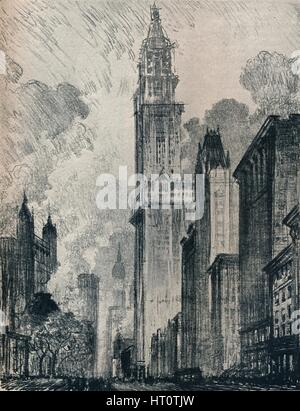 "Le Broadway et le Woolworth Building, New York', 1912. Artiste : Joseph Pennell. Banque D'Images