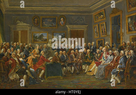 Une lecture de la tragédie de Voltaire L'orpheline de la Chine dans le salon de Madame Geoffrin. Artiste : Lemonnier, Anicet Charles Gabriel (1743-1824) Banque D'Images