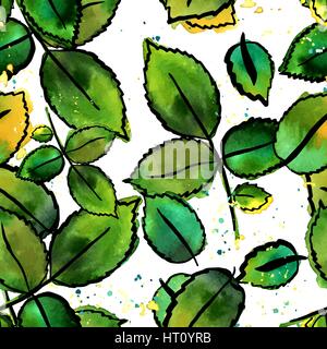 Vector et aquarelle vert feuilles motif transparent Illustration de Vecteur