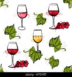 Aquarelle et vectoriel continu et vin motif raisin Illustration de Vecteur