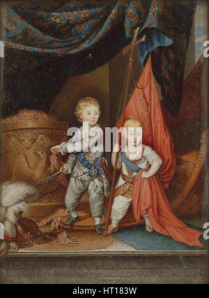 Portrait du Grand Duc Alexandre Pavlovitch et Constantin Pavlovitch comme enfants, 1790. Artiste : Anonyme Banque D'Images