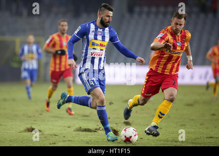 KIELCE, Pologne - 18 février 2017 : Premier Ministre polonais de Football Korona Kielce - Wisla Plock o/p Dimitar Iliev Banque D'Images