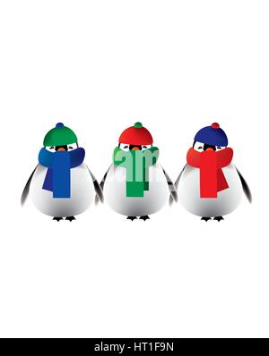 Des pingouins dans la neige, s'amuser. Illustration de Vecteur