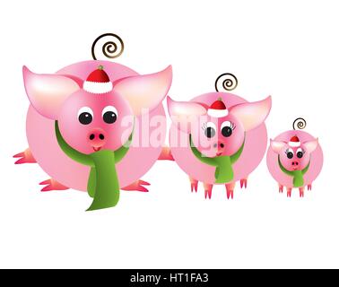 Joyeux Noël de trois pink piggies Illustration de Vecteur