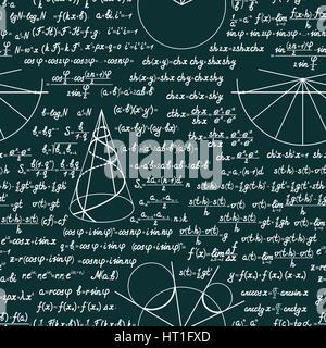 Mathématiques vecteur modèle transparent avec des signes différents, des chiffres, des formules et des graphiques de fonctions. Fond vert tableau mathématique Illustration de Vecteur