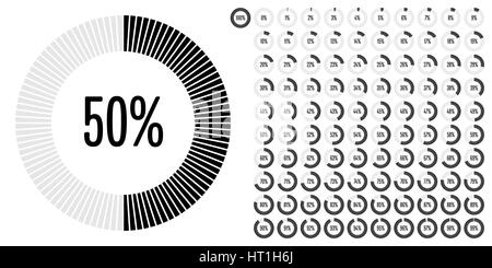 Ensemble de diagrammes cercle pourcentage de 0 à 100 pour le web design, l'interface utilisateur (UI) ou infographie - indicateur de noir Banque D'Images