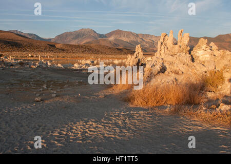 Rock formations au lever du soleil au sud de la zone de tuf Mono Lake près de Lee Vining, en Californie. Banque D'Images