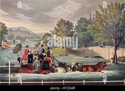 Mail Coach dans une inondation, c1827, (1904). Artiste : Rosenbourg F Banque D'Images