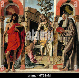 Le Christ ressuscité avec Marie-madeleine et les Saints Jean le Baptiste et Jérôme, ch. 1492. Artiste : Montagna, Bartolomeo (1449-1523) Banque D'Images
