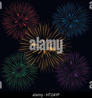 D'artifice réaliste coloré Illustration de Vecteur