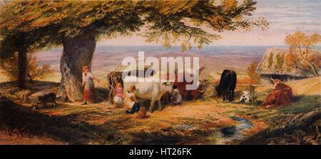 'Milking dans le domaine', c1847. Artiste : Samuel Palmer. Banque D'Images