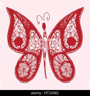 Croquis dessinés à la main, Papillon de style. Retro illustration vecteur dessiné à la main. Doodle et zentangle art. Illustration de Vecteur