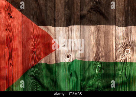 Drapeau national de la Palestine sur fond de bois Banque D'Images