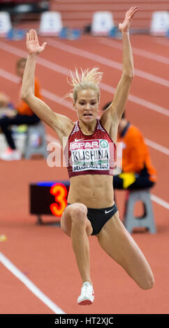 Belgrade, Serbie. 6Th Mar, 2017. Darya Klishina participe à la finale de saut en longueur sur la troisième journée de l'Europe d'athlétisme en salle 2017 à l'Aréna Kombank le 5 mars 2017 à Belgrade, Serbie. Credit : Nikola Krstic/Alamy Live News Banque D'Images