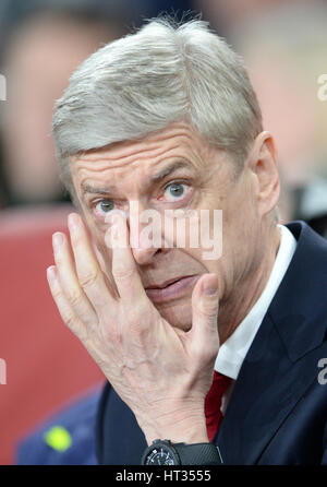 Londres, Royaume-Uni. 7 mars, 2017. L'entraîneur d'Arsenal Arsène Wenger, photographiés avant la Ligue des Champions Tour de knock out 32 match de foot entre FC Bayern Munich et d'Arsenal à l'Emirates Stadium de Londres, Angleterre, 7 mars 2017. Photo : Andreas Gebert/dpa/Alamy Live News Banque D'Images