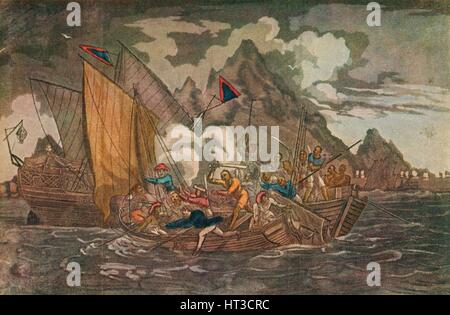 Attaqués par des pirates "navires", c1808. Artiste : Inconnu. Banque D'Images