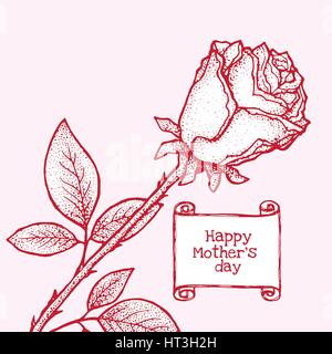 Happy Mother s jour. L'élément vecteur conception, modèle de carte de vœux. Rose rouge et ruban Illustration de Vecteur