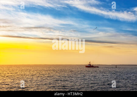 Remorqueur solitaire en mer le matin. Banque D'Images